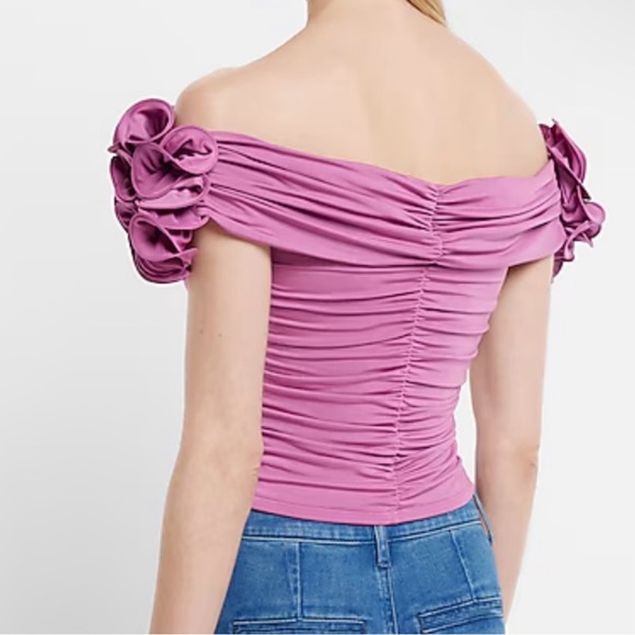EXPRESS Body Contour Compression Off Shoulder Rosette Top - Picture 6 of 11